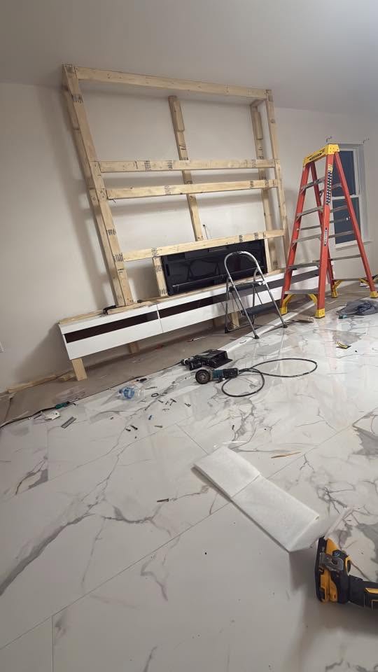 Custom wall framing with fireplace