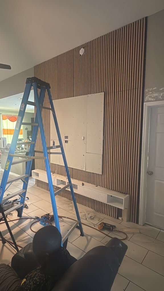Slat wall installation in progress