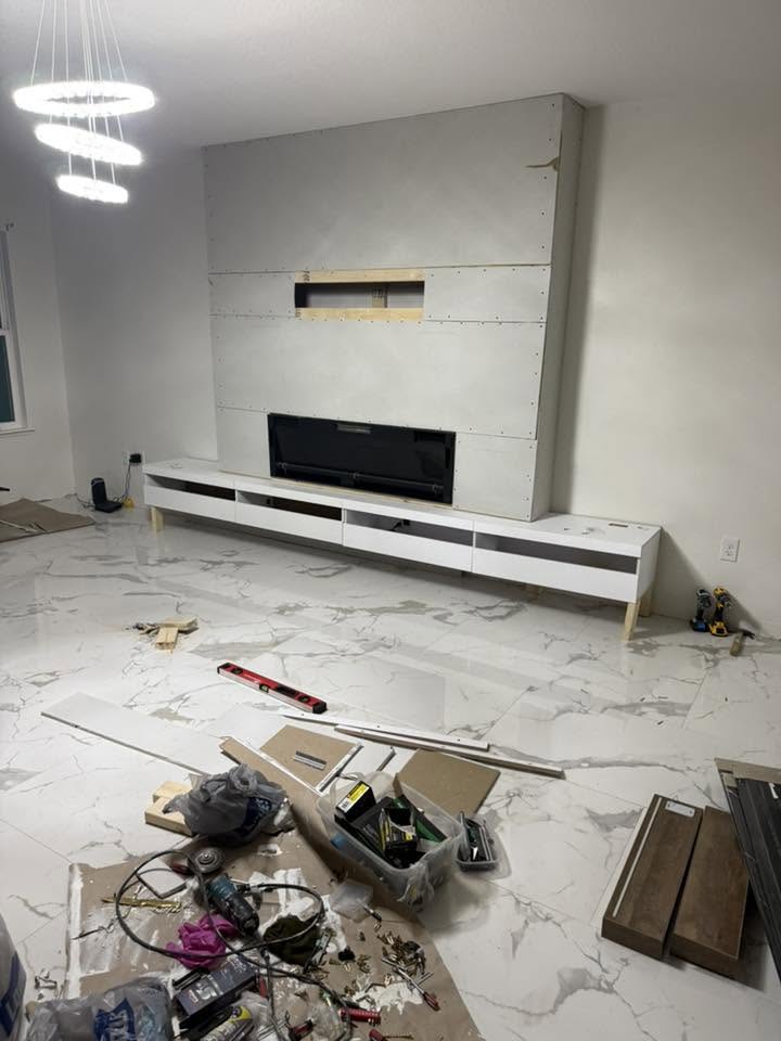 Drywall stage of accent wall build