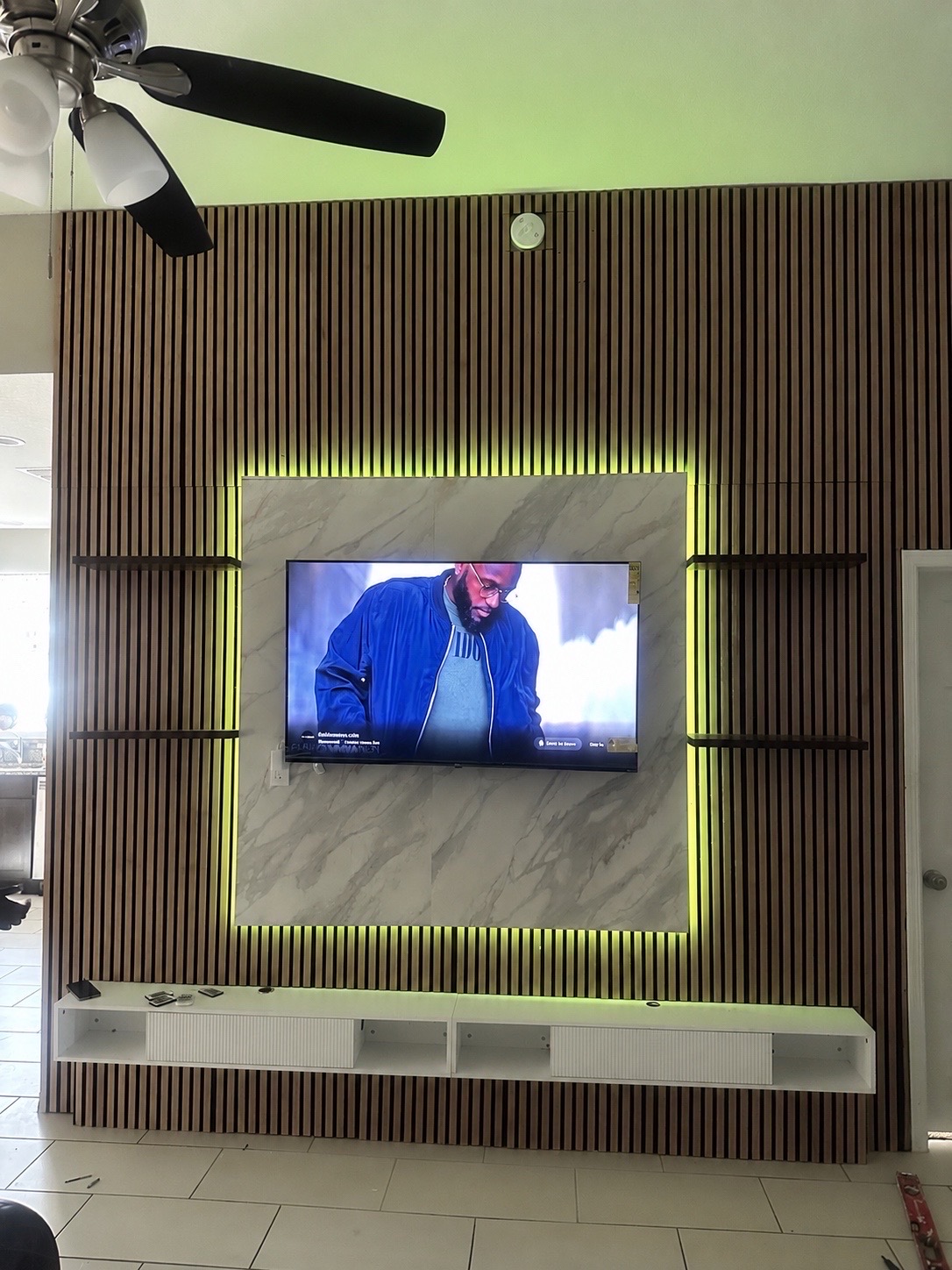 Finished custom slat accent wall