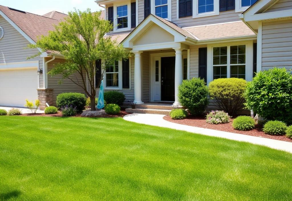 Well-maintained home exterior with manicured lawn and landscaping